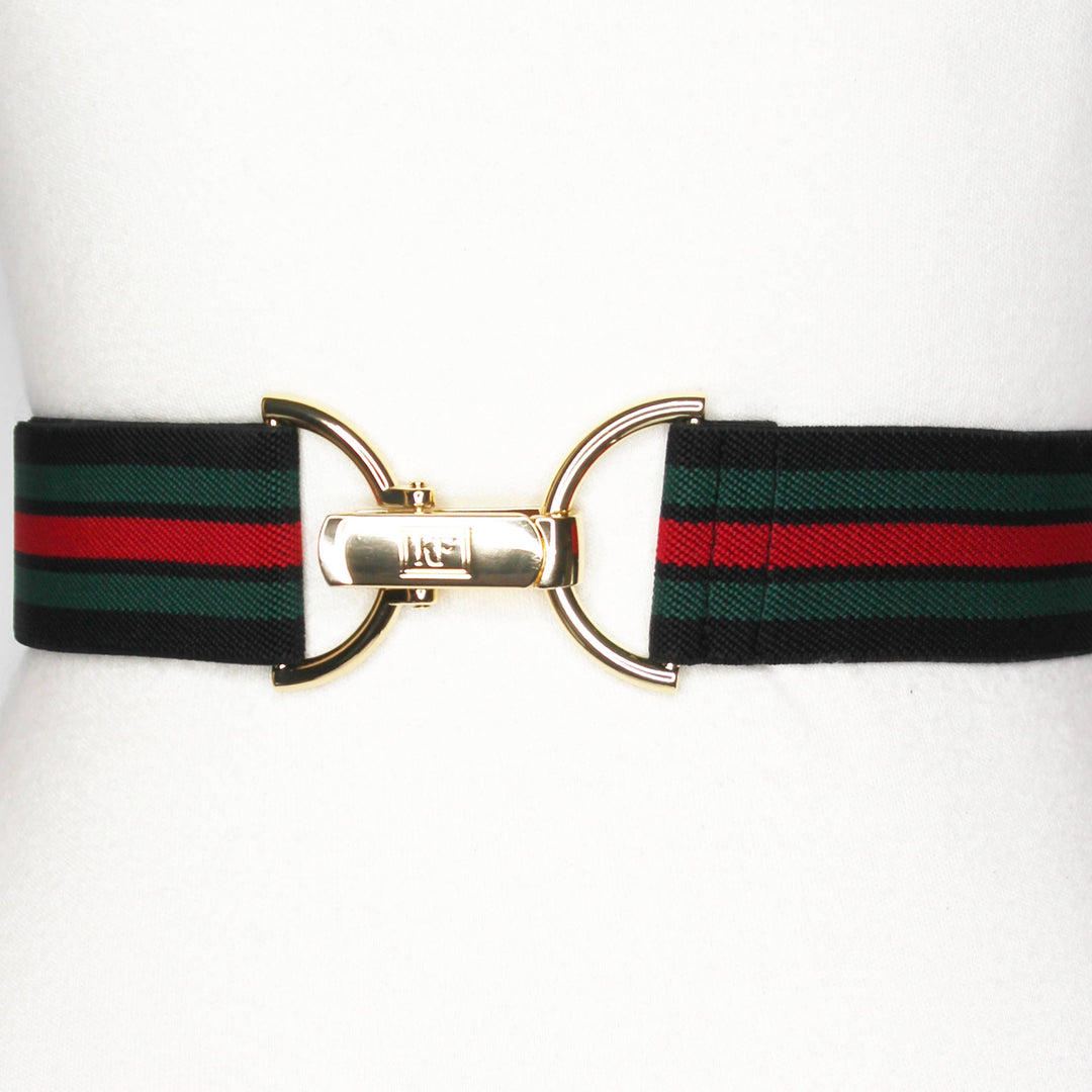 KF Clothing - Black, Green, and Red Stripe Elastic Adjustable Belt