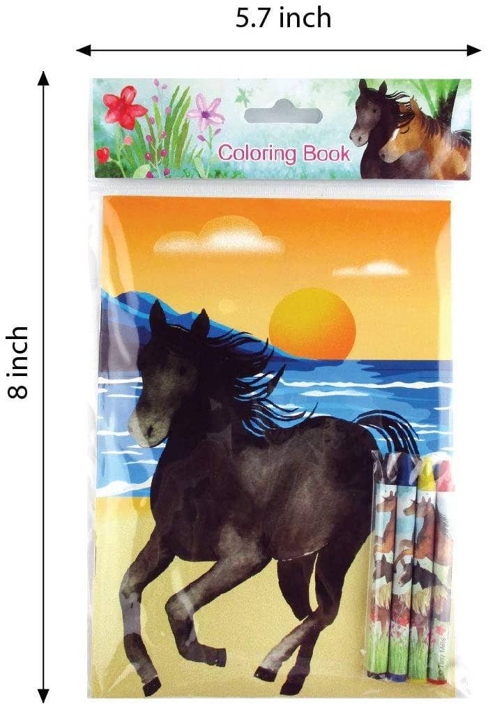 Tiny Mills - Horse and Pony Themed Coloring Books with Crayon Party Favor