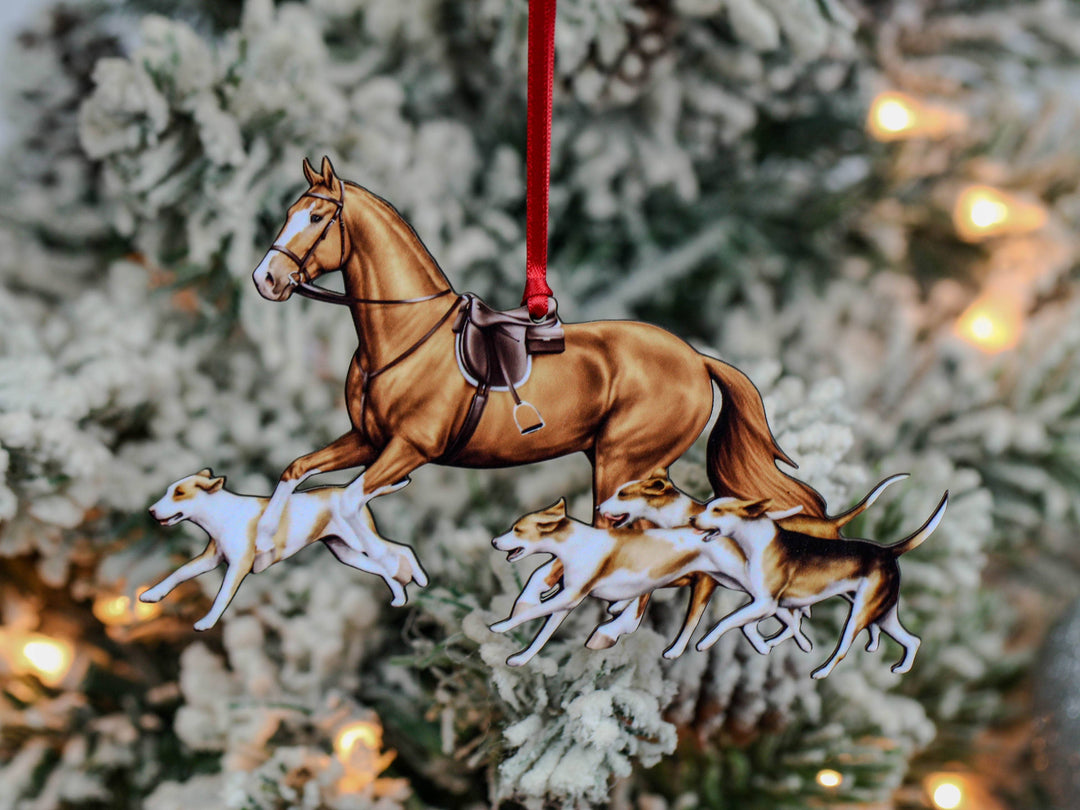 Classy Equine - Chestnut Fox Hunter Horse & Hound Field Hunter Ornament II