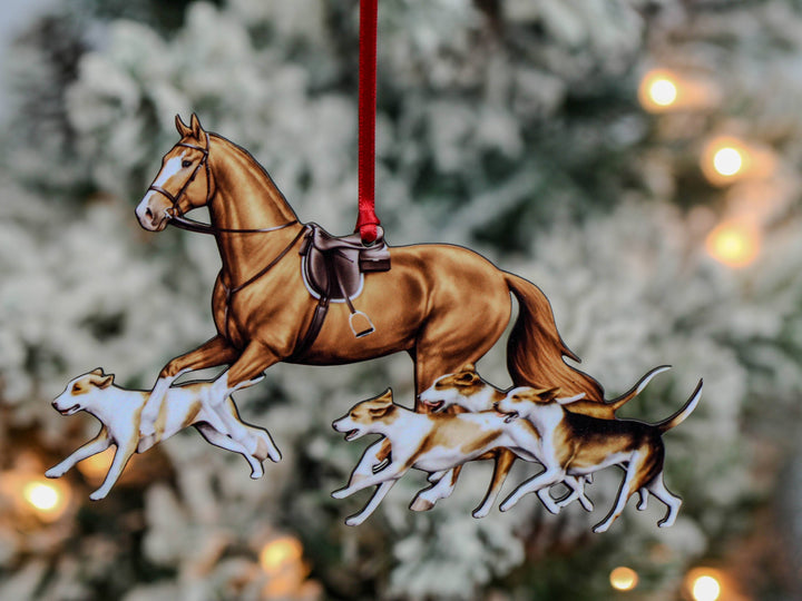 Classy Equine - Chestnut Fox Hunter Horse & Hound Field Hunter Ornament II
