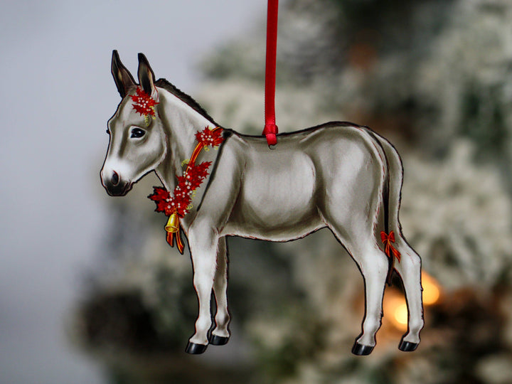 Classy Equine - Gray & White Miniature Donkey Christmas Ornament Gift Decor
