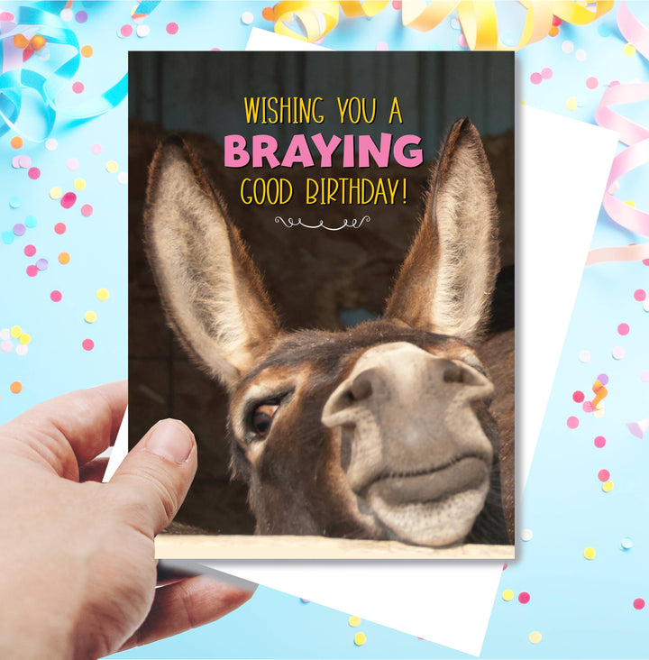 Horse Hollow Press - Donkey Greeting Birthday Card / Braying Good Birthday / Cute