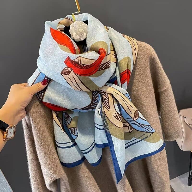 Winding River - Equestrian Red / Blue Scarf – Horseshoe Collection