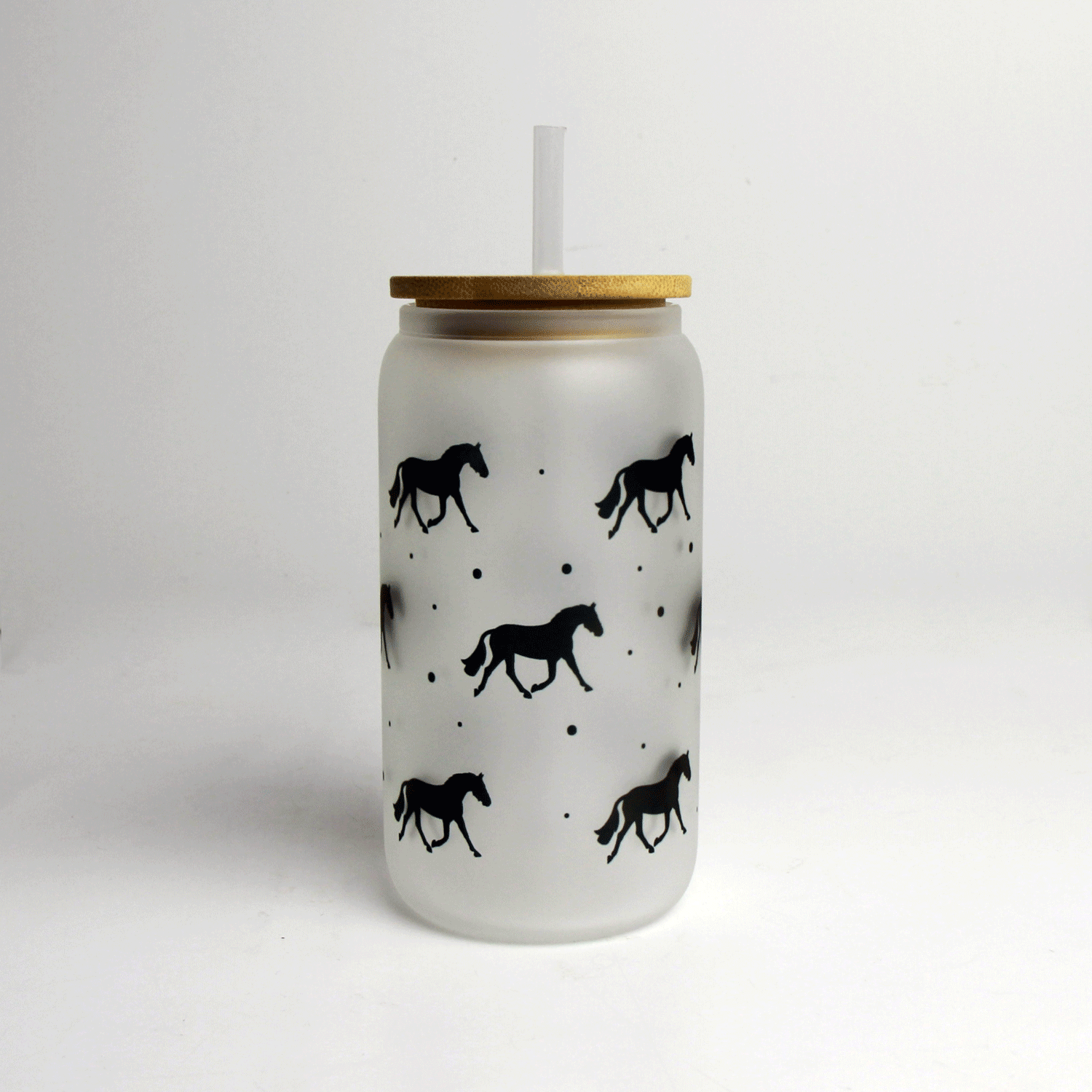 Trotting Horse Glass Tumbler Bamboo Lid & Straw Hunt Seat Paper Co.