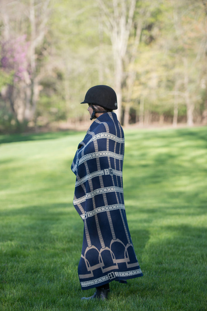 In2Green - Cotton Sustainable Knit Throw Blanket - Equestrian Stirrup: Navy Blue
