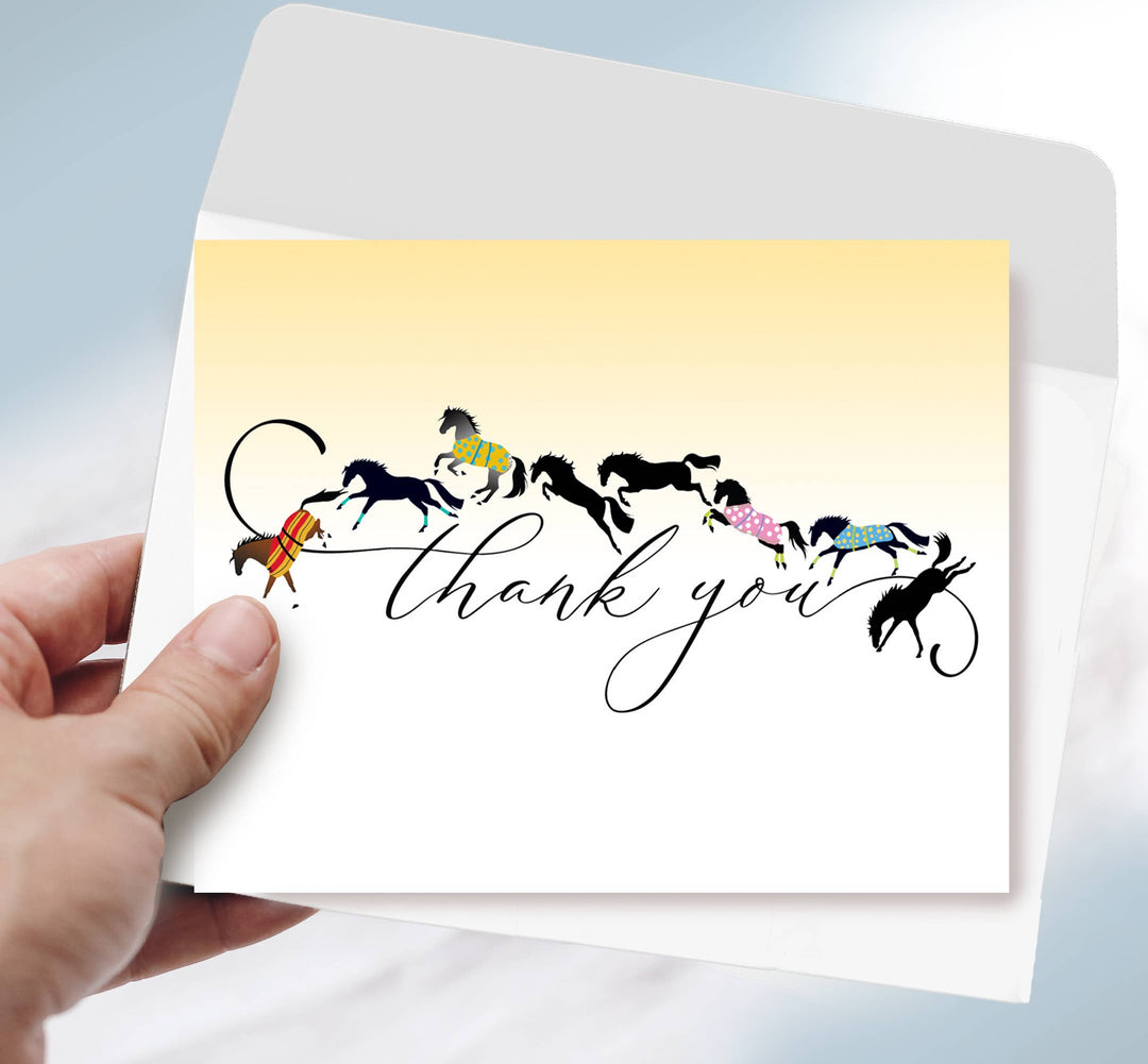 Horse Hollow Press  - Horse Thank You Greeting Card / Galloping & Jumping  Horses