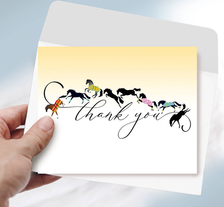 Horse Hollow Press  - Horse Thank You Greeting Card / Galloping & Jumping  Horses