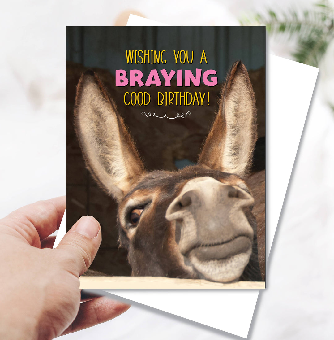 Horse Hollow Press - Donkey Greeting Birthday Card / Braying Good Birthday / Cute