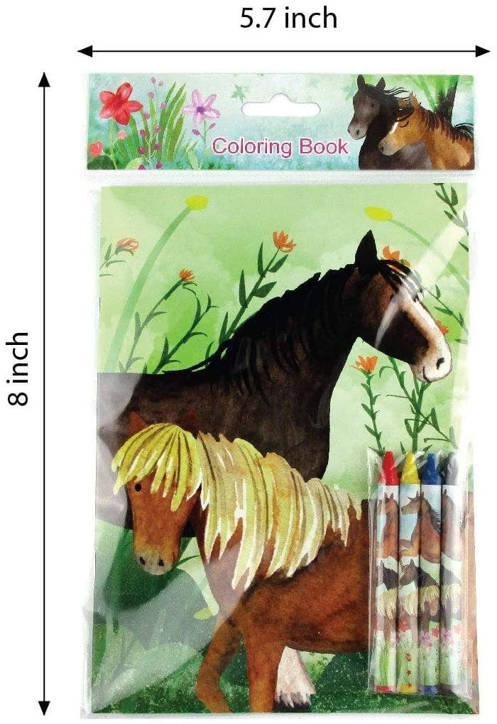 Tiny Mills - Horse and Pony Themed Coloring Books with Crayon Party Favor