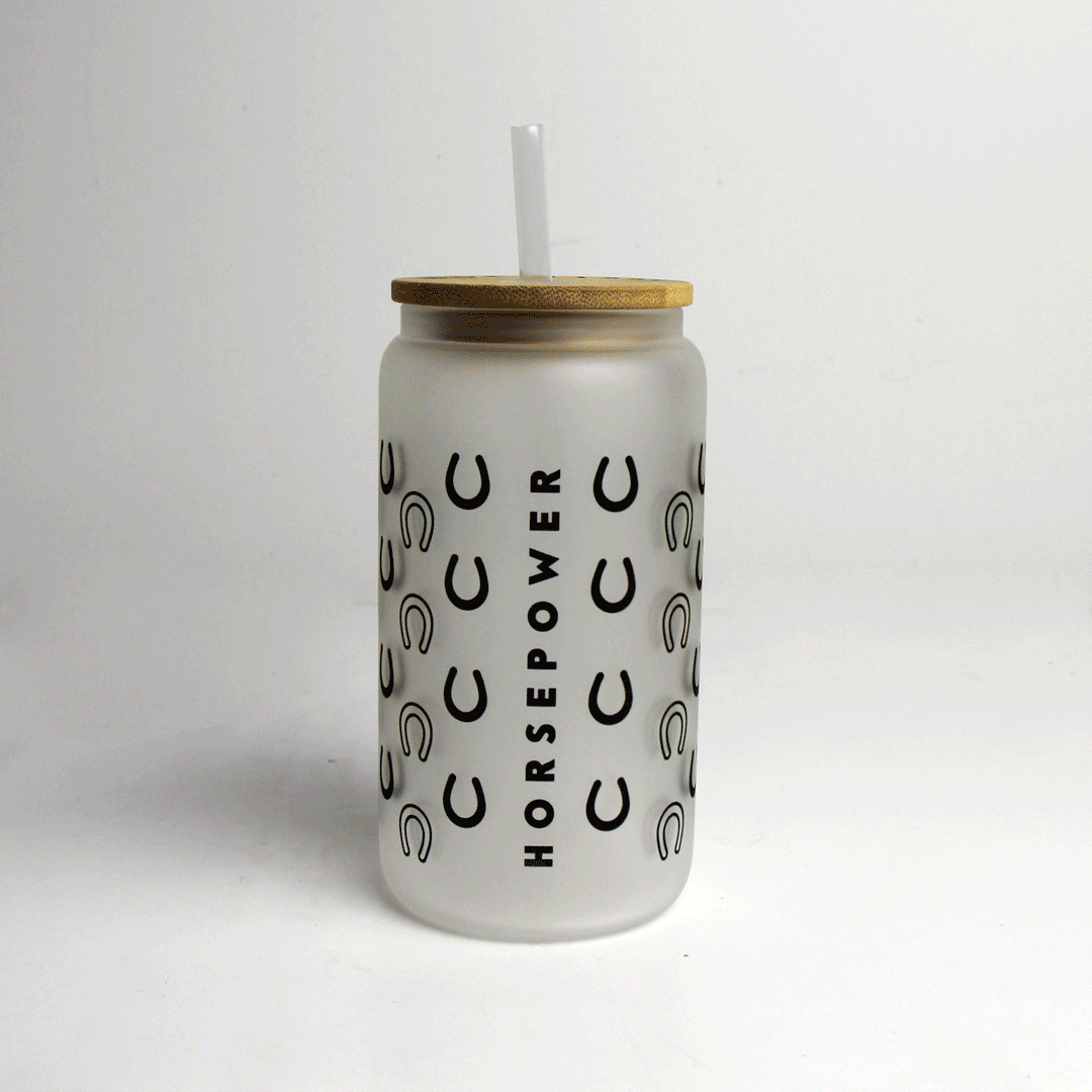 Horsepower Glass Tumbler Bamboo Lid & Straw Hunt Seat Paper Co.