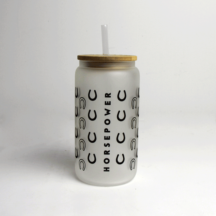 Horsepower Glass Tumbler Bamboo Lid & Straw Hunt Seat Paper Co.