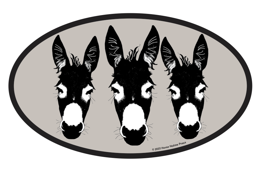 Horse Hollow Press - 5 x 3" Waterproof Oval Equestrian Horse Sticker: 3 Donkeys
