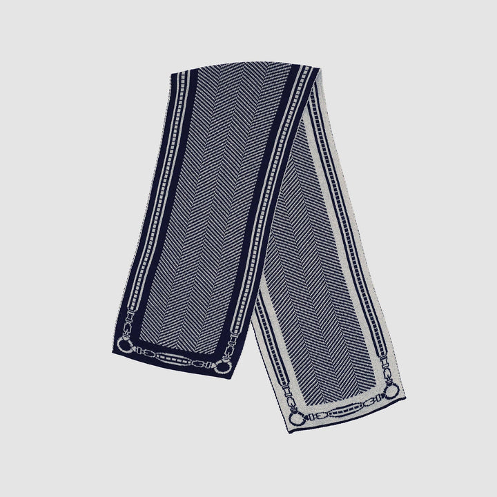 In2Green - Reversible Sustainable Chevron Scarf - Equestrian Harness Herringbone: Blue