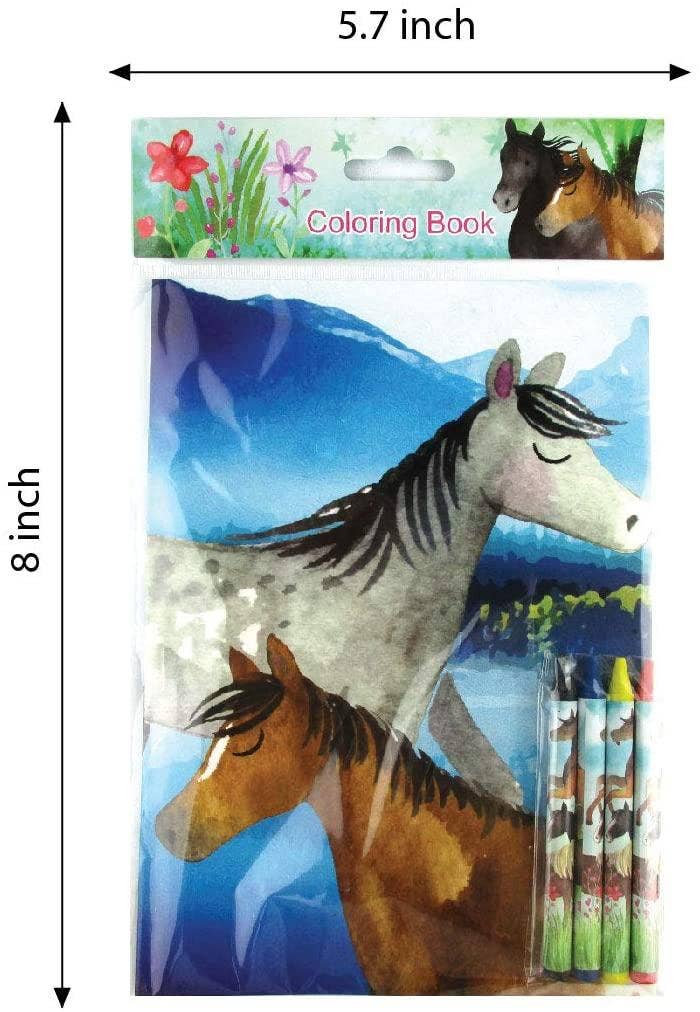 Tiny Mills - Horse and Pony Themed Coloring Books with Crayon Party Favor