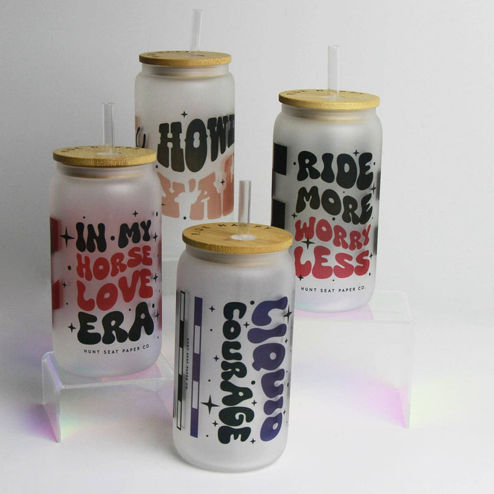 Ride More Worry Less Glass Tumbler Bamboo Lid & Straw Hunt Seat Paper Co.