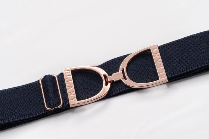 Huston x Ellany - Navy - 1.5" Rose Gold Stirrup Elastic Belt