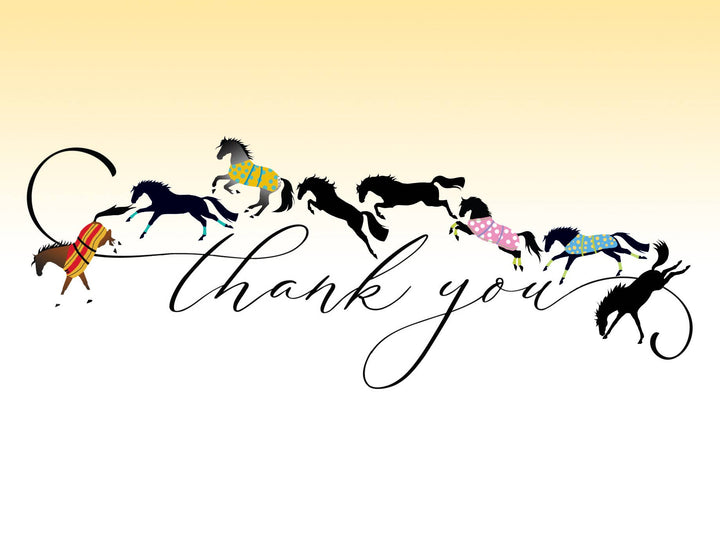 Horse Hollow Press  - Horse Thank You Greeting Card / Galloping & Jumping  Horses