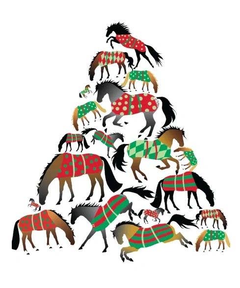 Horse Hollow Press Christmas Tree of Blanketed Horses Card
