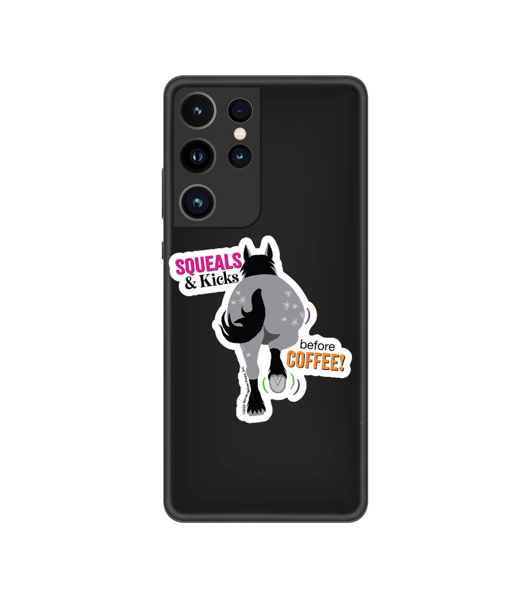 Horse Hollow Press - 3" Waterproof Squeals & Kicks before Coffee Funny Sticker