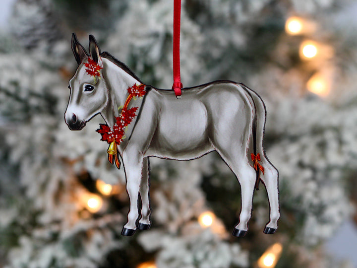 Classy Equine - Gray & White Miniature Donkey Christmas Ornament Gift Decor