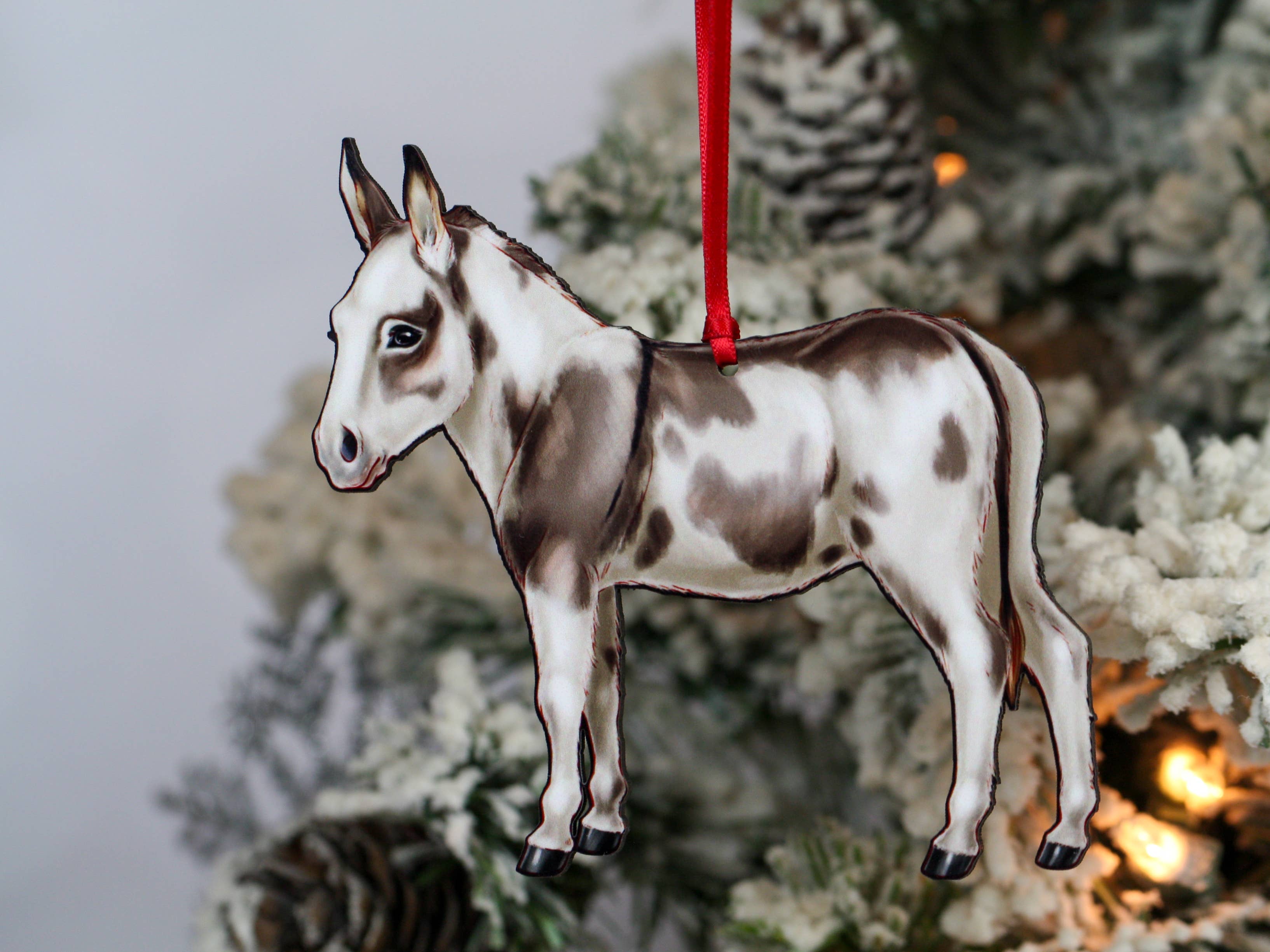Classy Equine - Spotted Gray & White Miniature Donkey Ornament Christmas