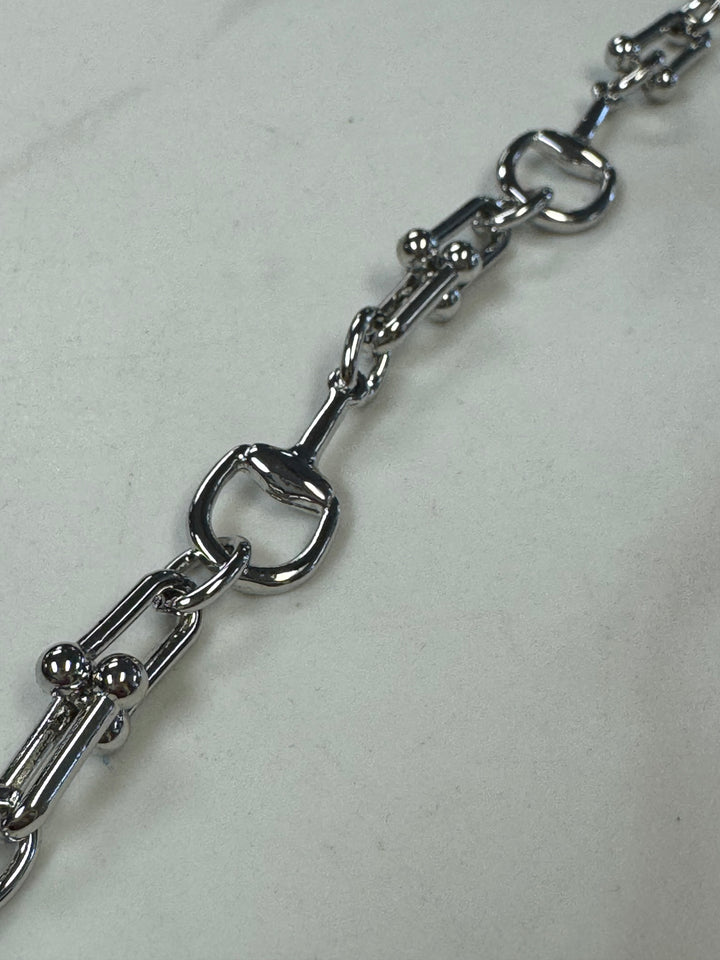 Bit & Chain Link Silver Plated Bracelet