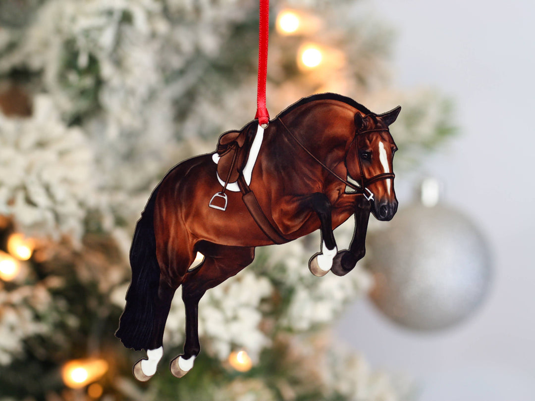 Classy Equine - Equestrian Hunter Horse Ornament - Bay Jumping Horse Décor