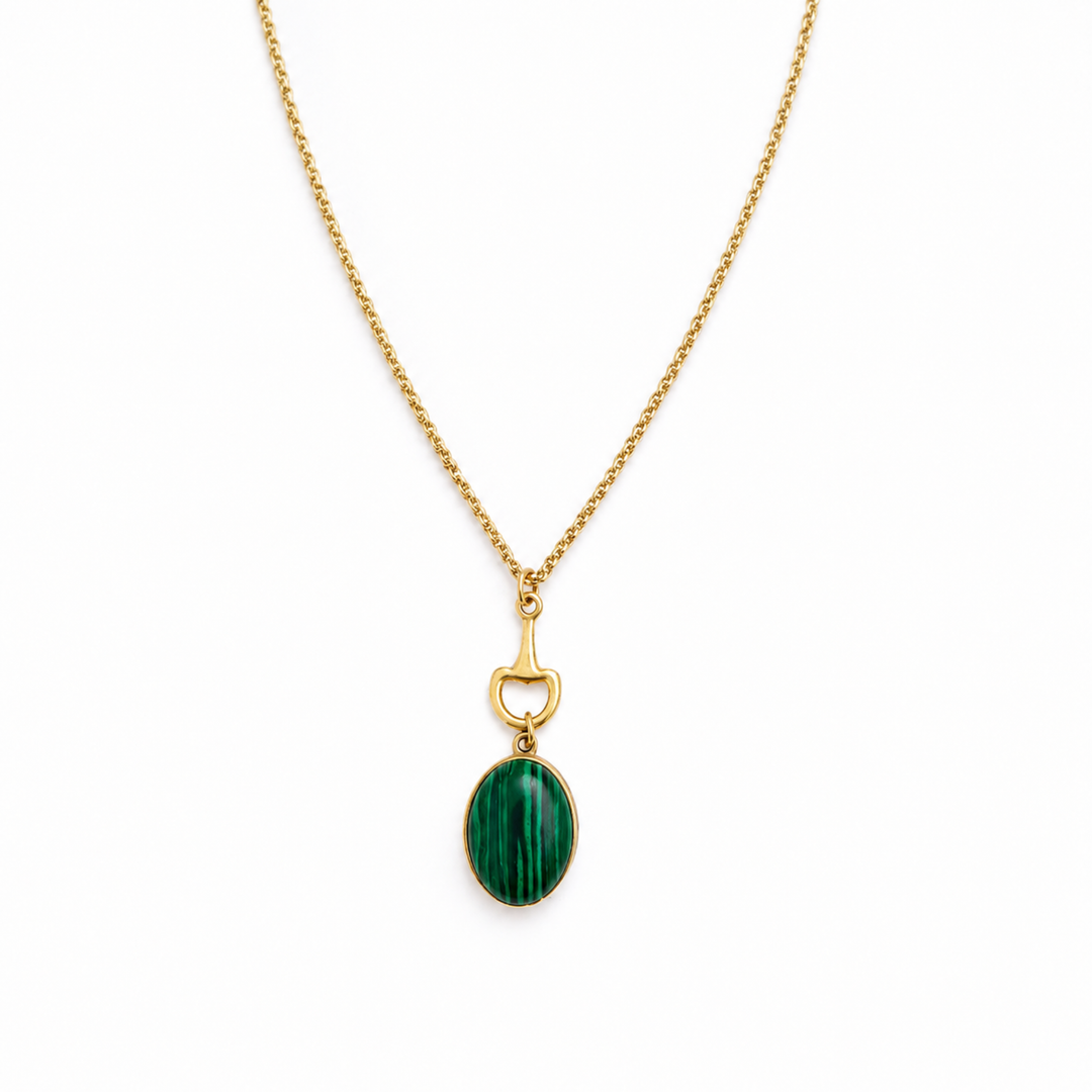 Ellison+Young Equestrian Bit Natural Stone Necklace, Waterproof Golden Steel