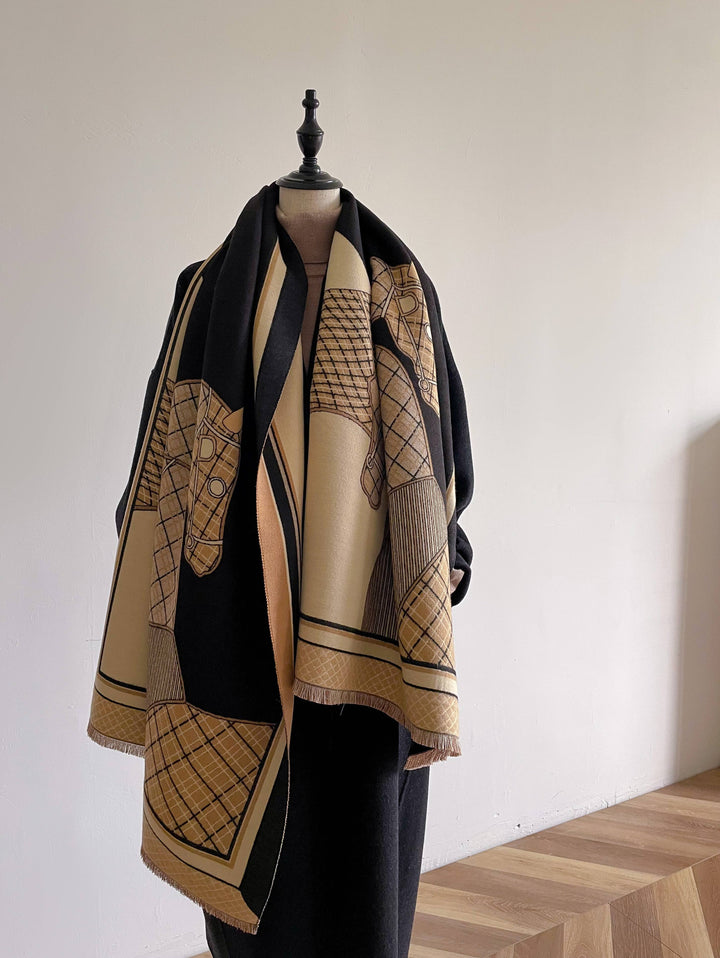 Winding River - Equestrian Tan / Black Equus Plaid Reversible Wrap
