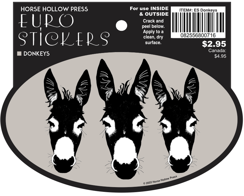 Horse Hollow Press - 5 x 3" Waterproof Oval Equestrian Horse Sticker: 3 Donkeys