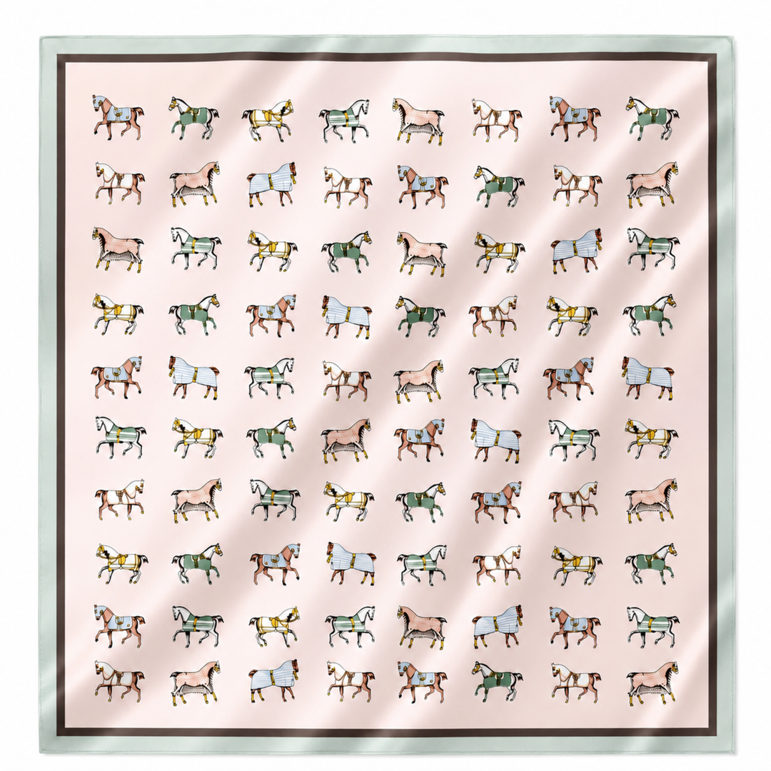 Ellison+Young - Equestrian Horse Print Satin Square Scarf - Classic Preppy