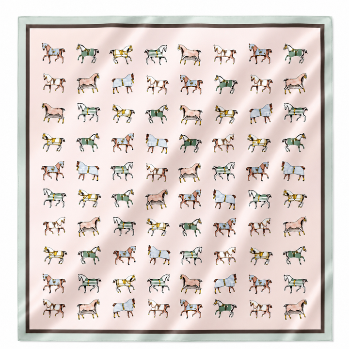 Ellison+Young - Equestrian Horse Print Satin Square Scarf - Classic Preppy