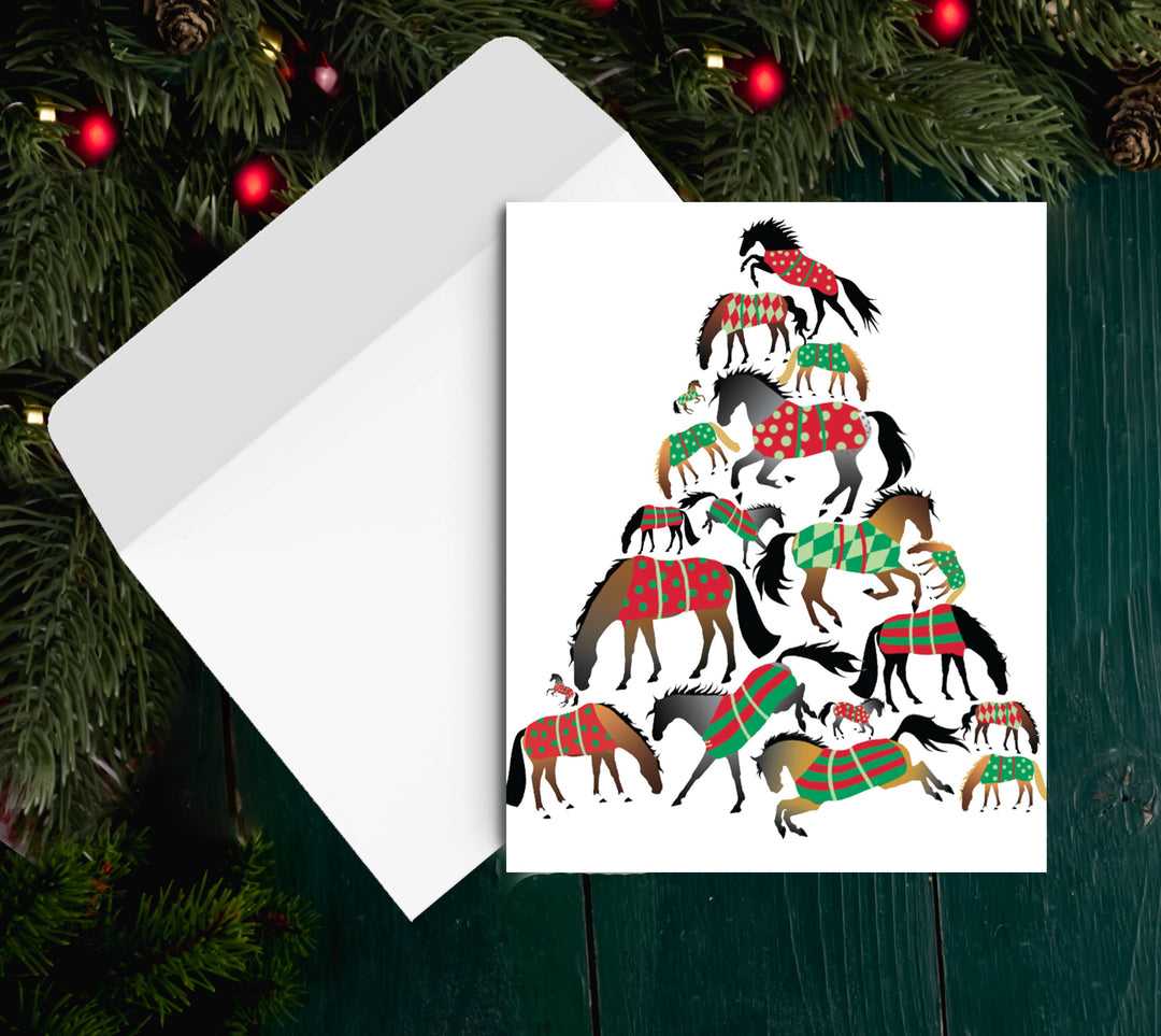 Horse Hollow Press Christmas Tree of Blanketed Horses Card