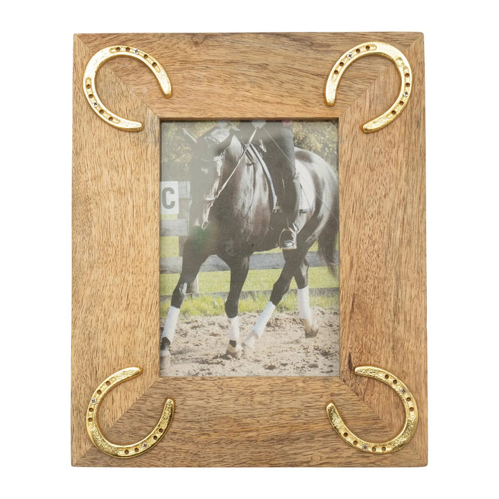 Huntley Equestrian Wooden Picture Frame with Gold Horse Shoes