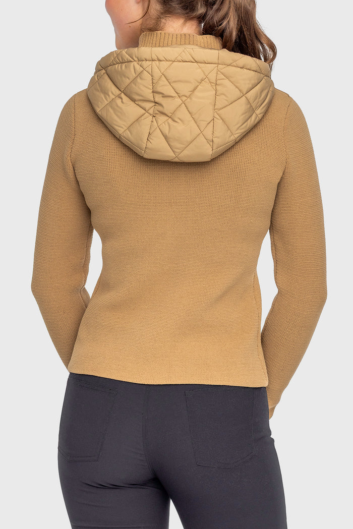 Kastel Denmark Camel Quilted Front Hooded Knit Jacket
