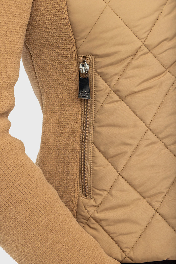 Kastel Denmark Camel Quilted Front Hooded Knit Jacket