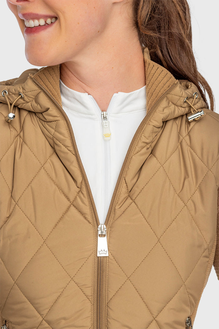 Kastel Denmark Camel Quilted Front Hooded Knit Jacket