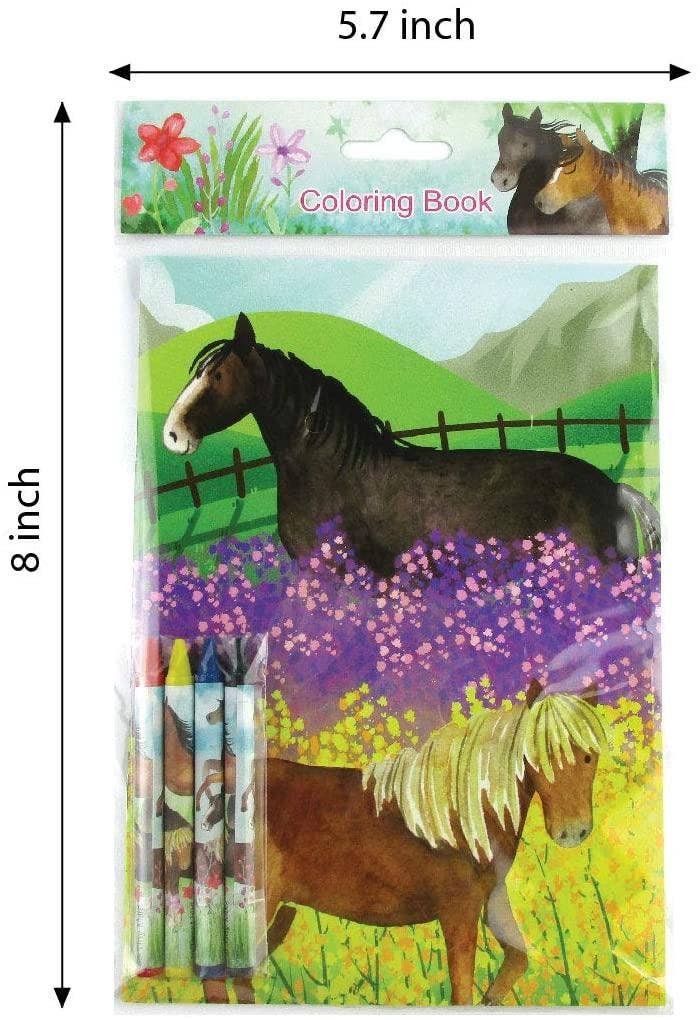 Tiny Mills - Horse and Pony Themed Coloring Books with Crayon Party Favor