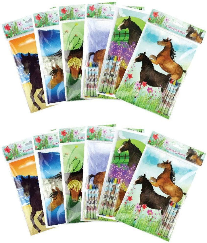 Tiny Mills - Horse and Pony Themed Coloring Books with Crayon Party Favor