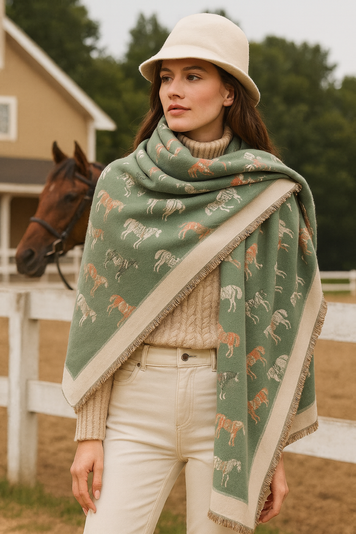 Westrian International - “Winter Horses” Equestrian Western Scarf: Sage Green