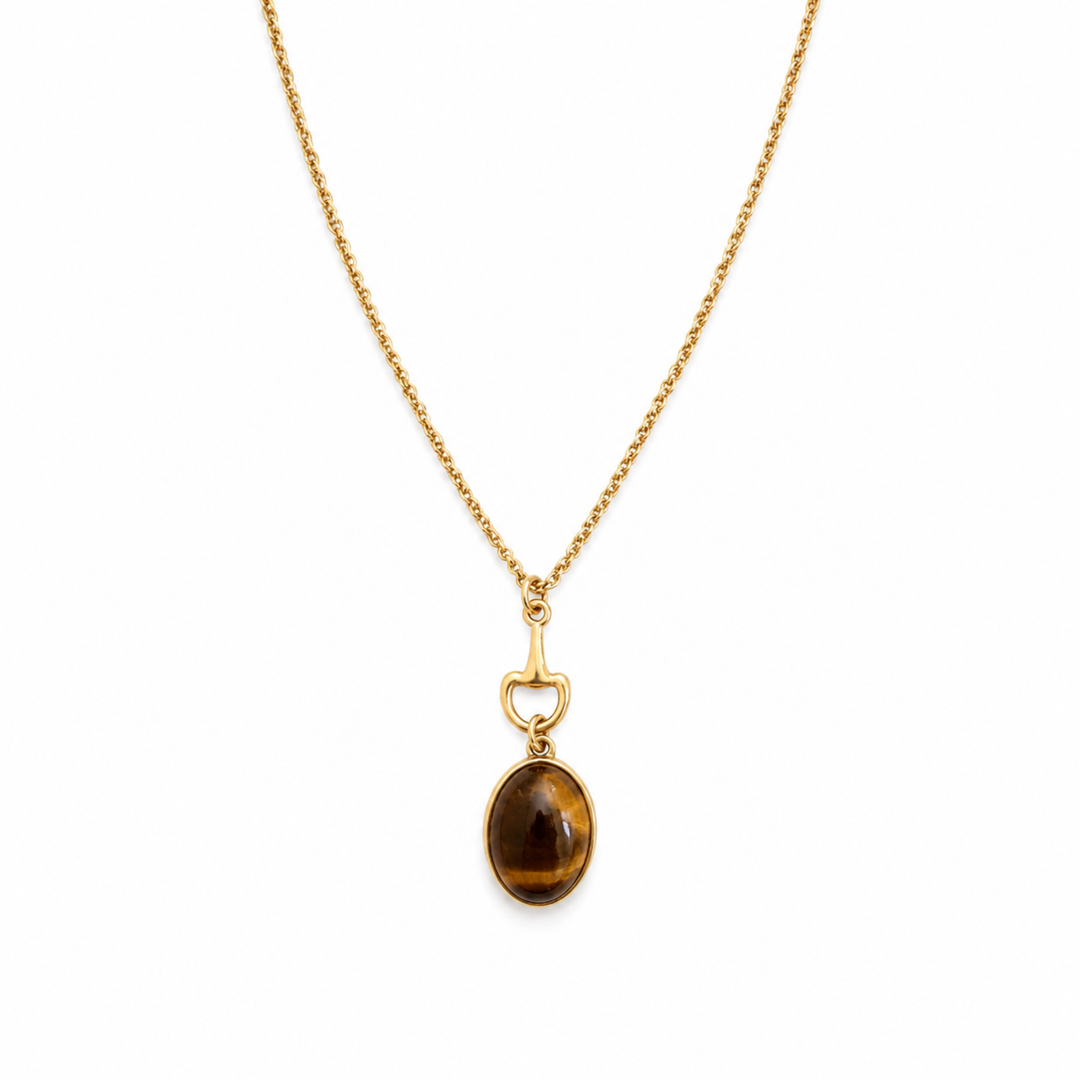Ellison+Young Equestrian Bit Natural Stone Necklace, Waterproof Golden Steel