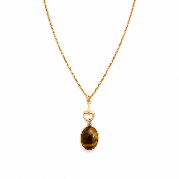 Ellison+Young Equestrian Bit Natural Stone Necklace, Waterproof Golden Steel