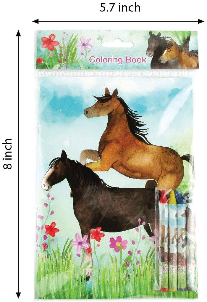 Tiny Mills - Horse and Pony Themed Coloring Books with Crayon Party Favor