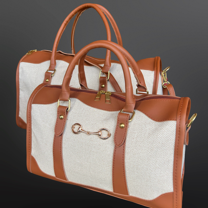 Westrian International - Faux Leather Canvas Snaffle Bit Equestrian Duffel Handbag: Small