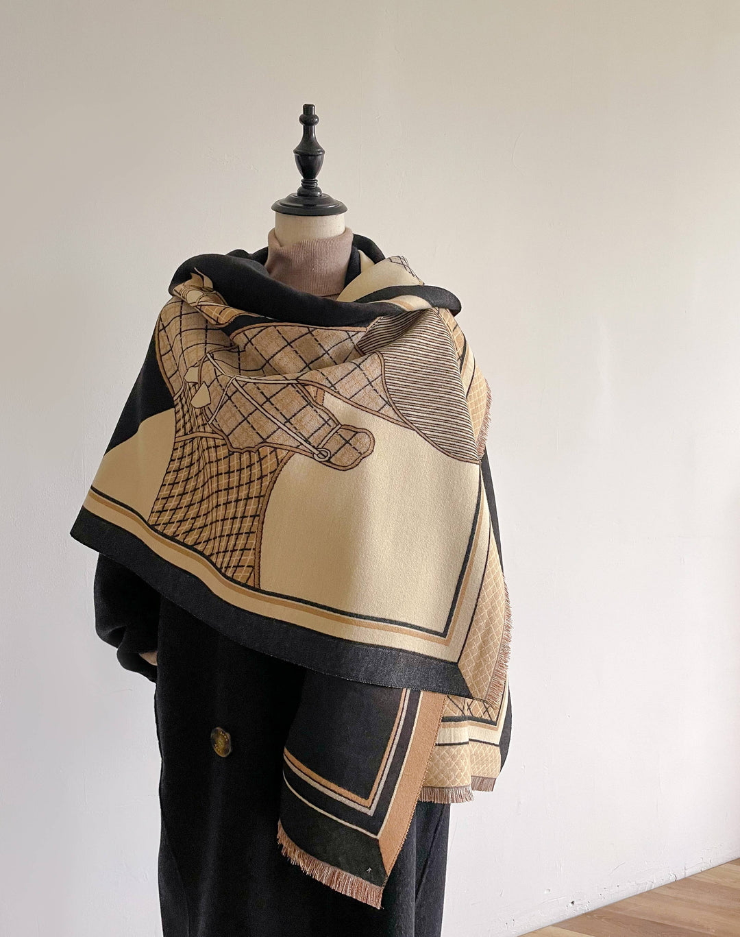 Winding River - Equestrian Tan / Black Equus Plaid Reversible Wrap