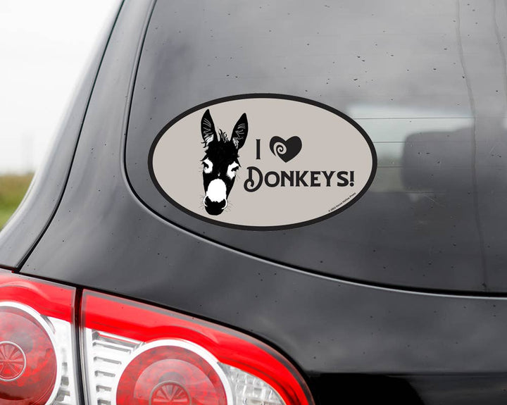 Horse Hollow Press - 3 x 5" Waterproof Oval Equestrian Sticker: I love Donkeys!