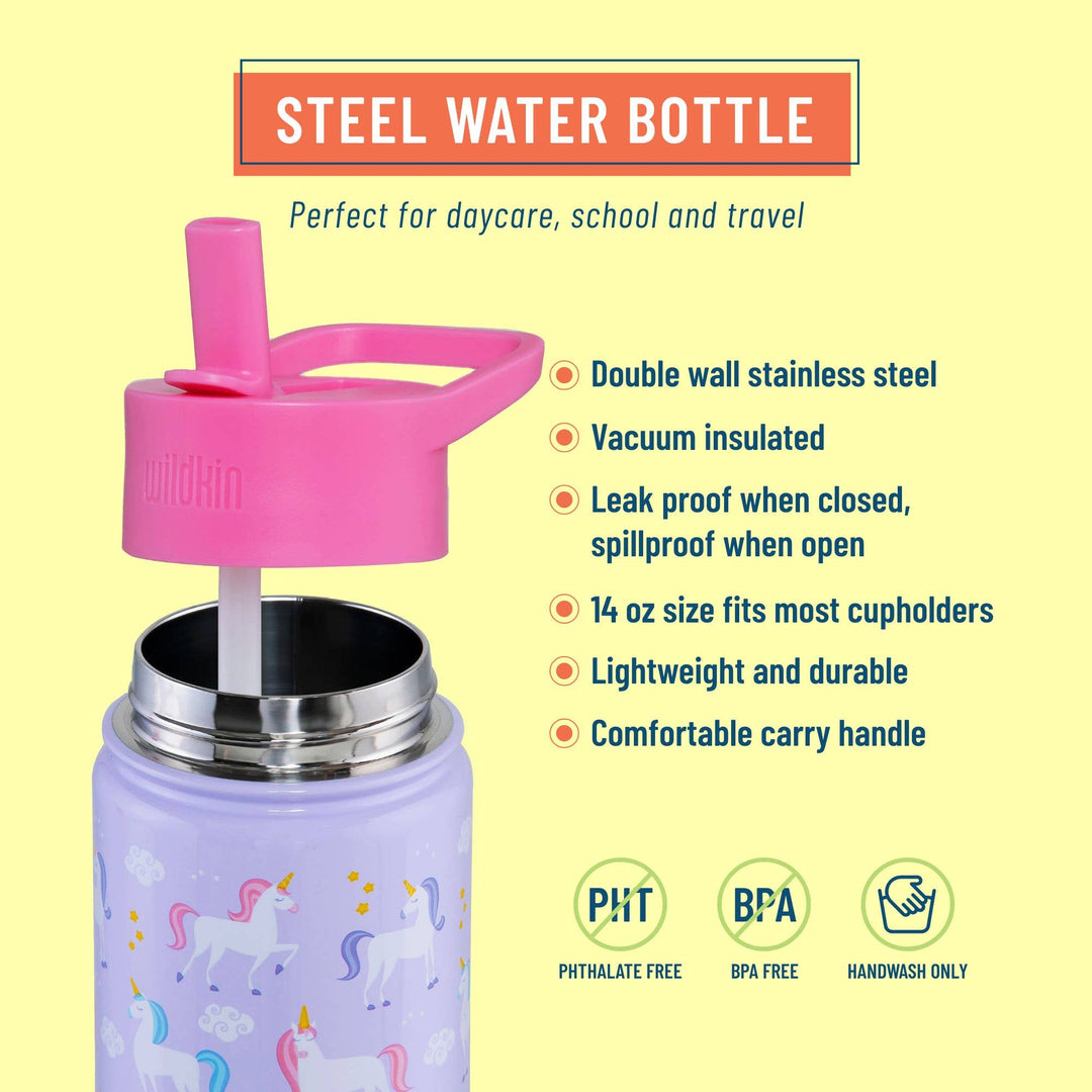 Wildkin - Unicorn 14 oz Stainless Steel Water Bottle