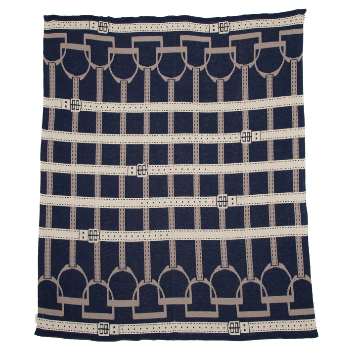 In2Green - Cotton Sustainable Knit Throw Blanket - Equestrian Stirrup: Navy Blue
