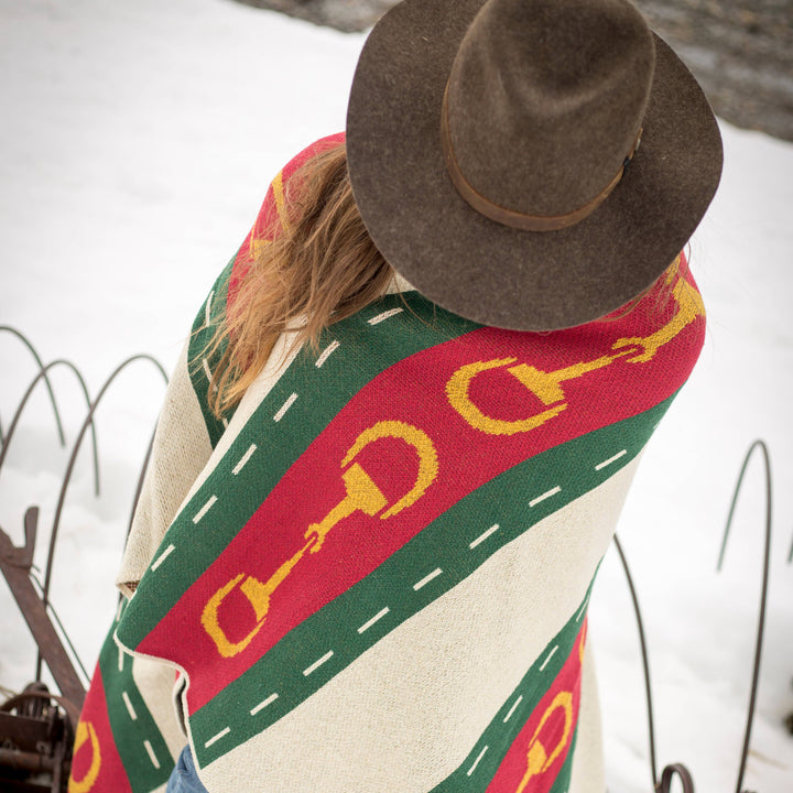 In2Green - Cotton Sustainable Knit Throw Blanket - Equestrian Striped Horse Bit
