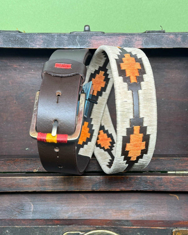 Custi Mikelo Argentinian Leather Polo Belt Beige/Orange